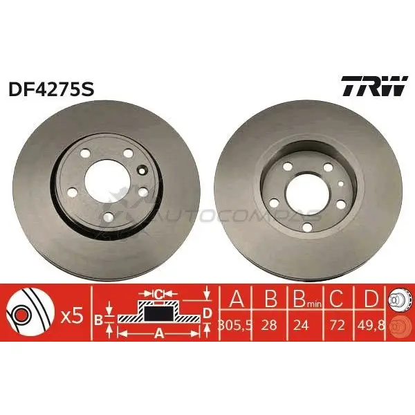 Тормозной диск TRW LI 2PB5 1524092 df4275s 3322937390410 изображение 3