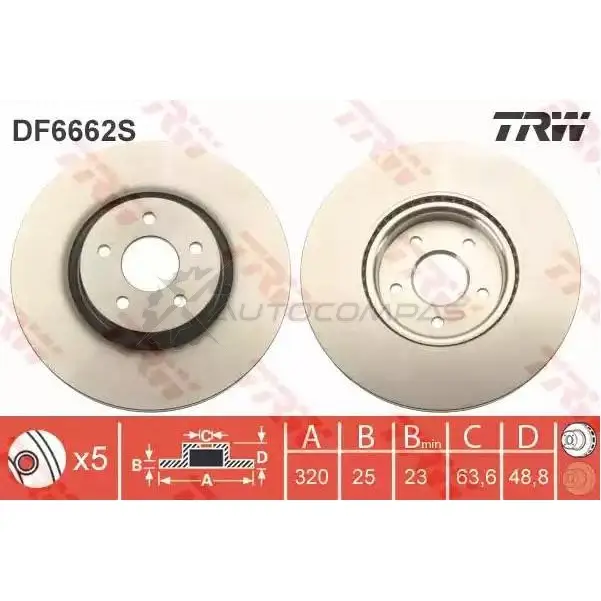 Тормозной диск TRW 1524853 3322938269289 D8 1CJ df6662s изображение 2