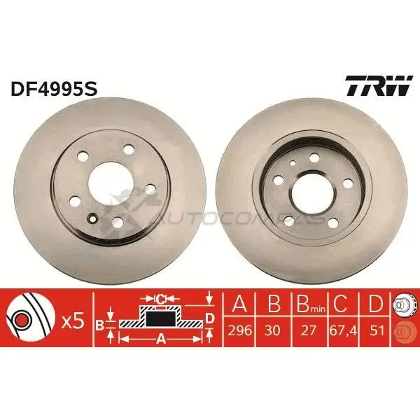 Тормозной диск TRW 1524503 df4995s S 7A1O0 3322937951611 изображение 4