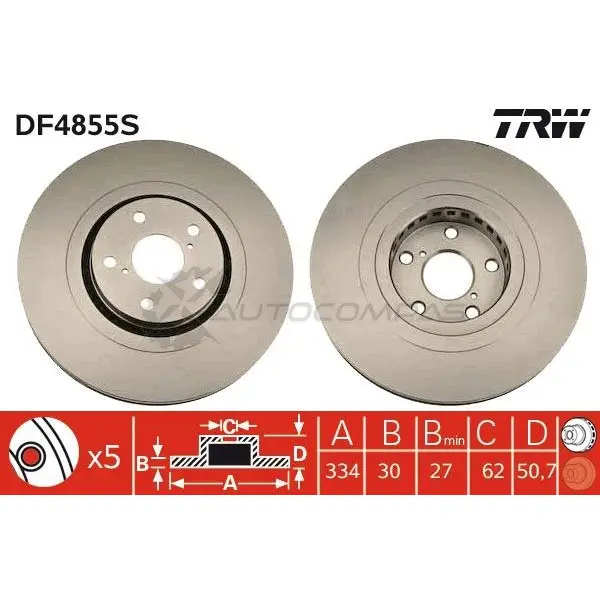 Тормозной диск TRW 3322937928682 1524405 W TVXS6 df4855s изображение 6