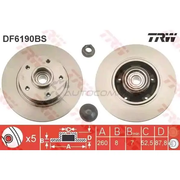 Тормозной диск TRW X08 RY4 3322938160760 df6190bs 1524634 изображение 2