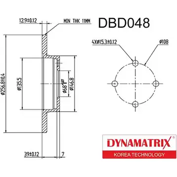 Тормозной диск DYNAMATRIX C7AK8 DBD048 XCV FI 1232903326 изображение 0