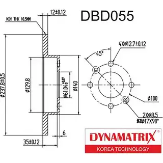 Тормозной диск DYNAMATRIX 9L OGC 1232903384 DBD055 AVQH7 изображение 0