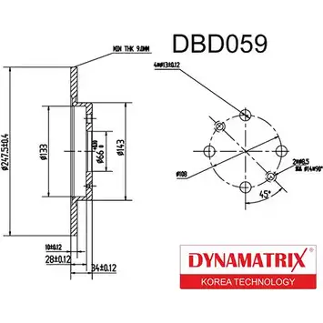 Тормозной диск DYNAMATRIX 1232903418 DBD059 J 9D629 ERTP3X изображение 0