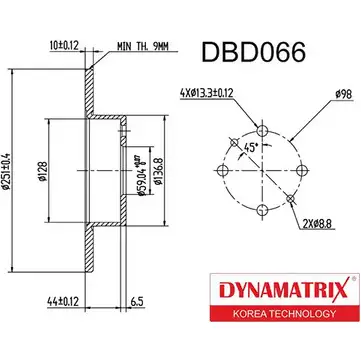 Тормозной диск DYNAMATRIX 3KGTS 1232903486 I0DVY I DBD066 изображение 0