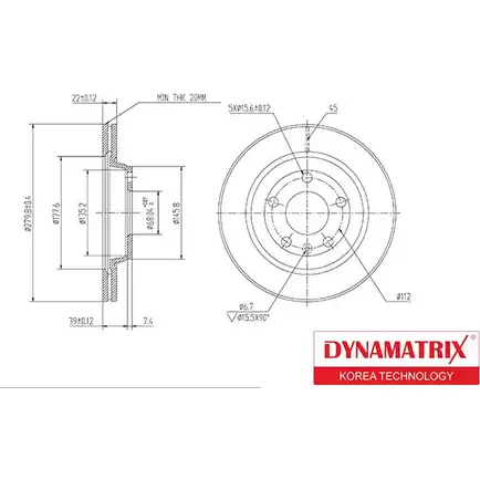 Тормозной диск DYNAMATRIX TL6OP YW V5ZN DBD1003 1232904016 изображение 0