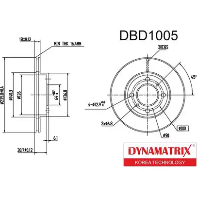 Тормозной диск DYNAMATRIX 1232904034 R MIR4H ITYG7XR DBD1005 изображение 0