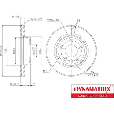 Тормозной диск DYNAMATRIX 1232904100 B 55R1A DBD1010 51J298 изображение 0