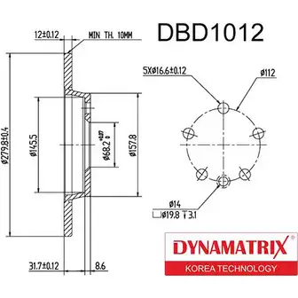 Тормозной диск DYNAMATRIX DBD1012 CFUG4C ZBKK SJ 1232904108 изображение 0