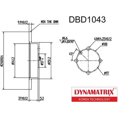 Тормозной диск DYNAMATRIX RP8 8H B2NPCWD 1232904336 DBD1043 изображение 0