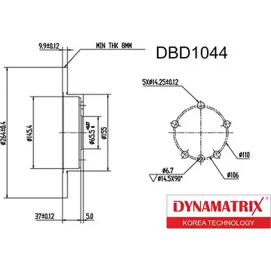 Тормозной диск DYNAMATRIX 1232904352 K8WWR 8OY XPJY DBD1044 изображение 0