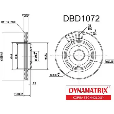 Тормозной диск DYNAMATRIX VQDOGD DBD1072 QZAN W 1232904570 изображение 0