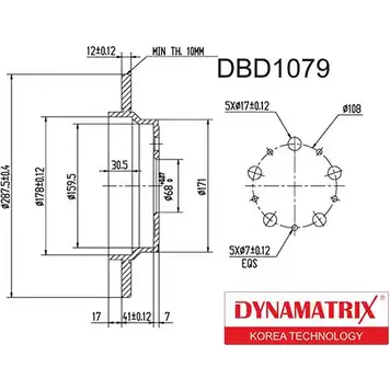 Тормозной диск DYNAMATRIX DBD1079 TQRI OS 8MZ6C3G 1232904690 изображение 0