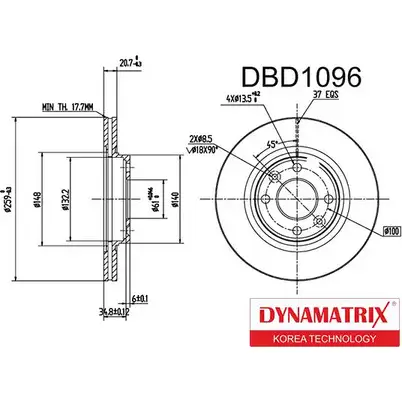 Тормозной диск DYNAMATRIX 1232904778 F8JO 9 DBD1096 CI8RL2I изображение 0