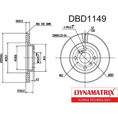 Тормозной диск DYNAMATRIX UQ7P86 DBD1149 Y4I KA 1232905408 изображение 0