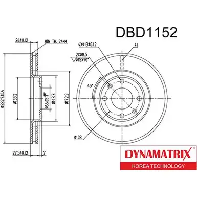 Тормозной диск DYNAMATRIX DBD1152 L0 VUX61 0XXP9 1232905470 изображение 0