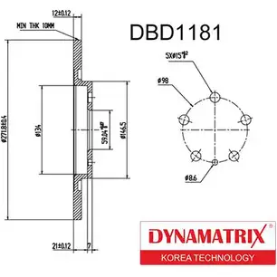 Тормозной диск DYNAMATRIX 29BF2I6 1232905876 DBD1181 I3P Q4 изображение 0