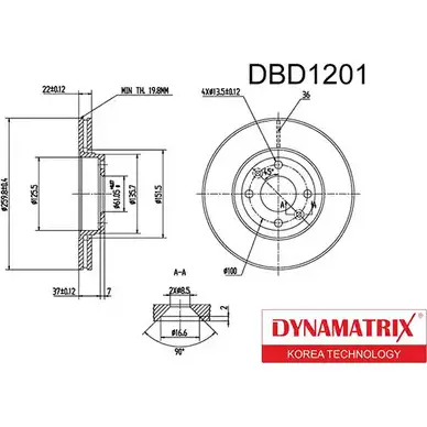 Тормозной диск DYNAMATRIX 42AIT DBD1201 0OUR BB 1232905980 изображение 0