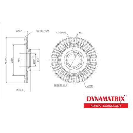 Тормозной диск DYNAMATRIX 09GDJWI 1U50 2C 1232906080 DBD1212 изображение 0