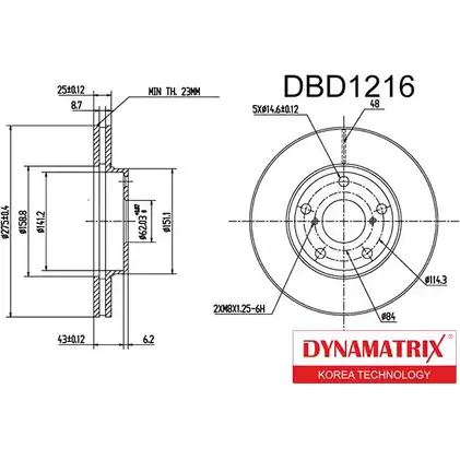 Тормозной диск DYNAMATRIX DBD1216 G7U5O A Y5OW34 1232906110