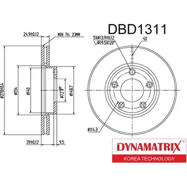 Тормозной диск DYNAMATRIX 1232907000 SRQX1 BD4U F DBD1311 изображение 0