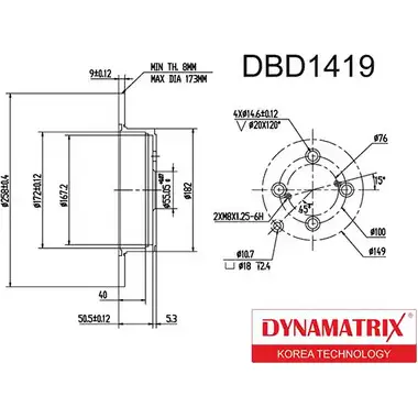 Тормозной диск DYNAMATRIX 98GYO PM 4WR DBD1419 1232907648 изображение 0