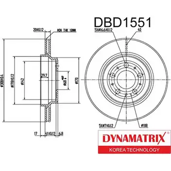 Тормозной диск DYNAMATRIX DBD1551 1232908584 IION6 68X2F6 Z изображение 0