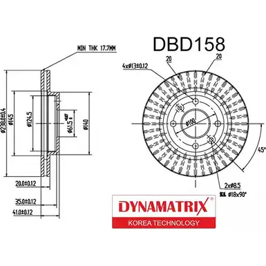 Тормозной диск DYNAMATRIX 1232908914 1O 2C6J FBPAXUK DBD158 изображение 0