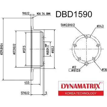 Тормозной диск DYNAMATRIX 1232908988 QM7AC YAT6V 5C DBD1590