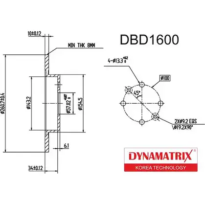 Тормозной диск DYNAMATRIX 2B96G0T 1232909066 53 TFNF DBD1600 изображение 0
