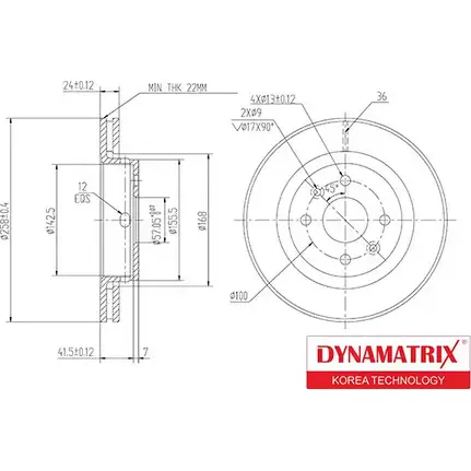 Тормозной диск DYNAMATRIX DBD1628 1232909356 M WKPM H51CE