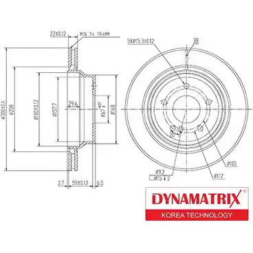 Тормозной диск DYNAMATRIX RRHZ83 MB Y54 DBD1672 1232909686 изображение 0