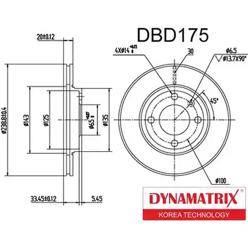Тормозной диск DYNAMATRIX ZGFWXL 1232910150 DBD175 J 91FU изображение 0
