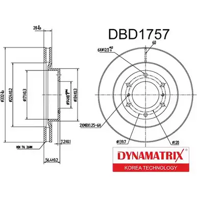 Тормозной диск DYNAMATRIX G 9K7Q2D 1232910182 8WZQ02 DBD1757 изображение 0