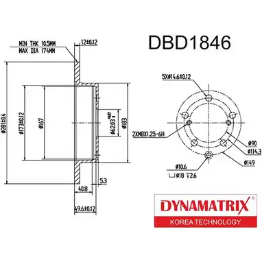 Тормозной диск DYNAMATRIX DBD1846 T5OMV R62FC R 1232910694 изображение 0