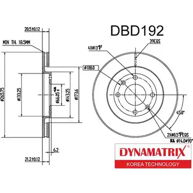 Тормозной диск DYNAMATRIX DBD192 U2F5SI 1232910962 K JSKQ изображение 0