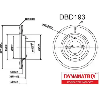 Тормозной диск DYNAMATRIX JMV0JI DBD193 2J 7DVJA 1232910990 изображение 0