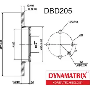 Тормозной диск DYNAMATRIX 1232911214 IY76XT 3J 404ZQ DBD205 изображение 0