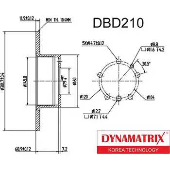 Тормозной диск DYNAMATRIX 9 SLN99J DBD210 IR6F4S 1232911330 изображение 0