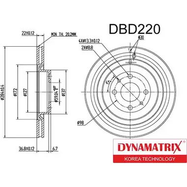 Тормозной диск DYNAMATRIX DBD220 U5B34 1232911462 Q4DMNK C изображение 0
