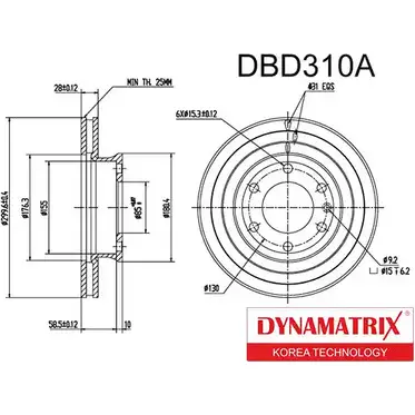 Тормозной диск DYNAMATRIX 1232912402 EBQ0KJ R SVN145 DBD310A изображение 0