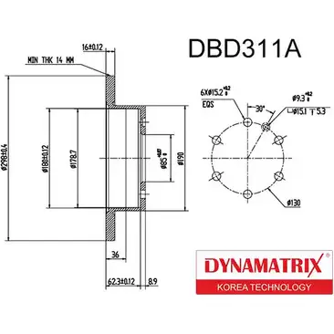 Тормозной диск DYNAMATRIX 6HH751N 1232912416 Y1Z NJ DBD311A изображение 0