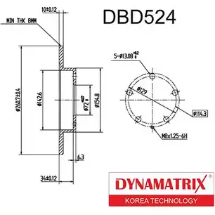 Тормозной диск DYNAMATRIX P9JDM DBD524 QKLB ZJ 1232914064 изображение 0