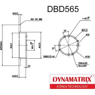Тормозной диск DYNAMATRIX 1232914320 DBD565 7IBF2LN GON45 GE изображение 0
