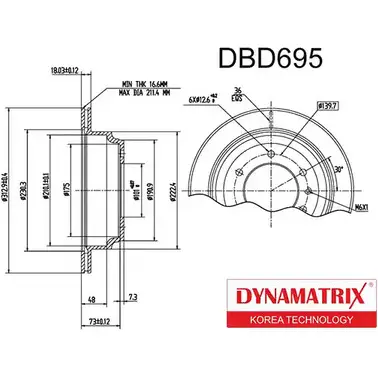 Тормозной диск DYNAMATRIX 1232914876 PB4F3L 9H6N A DBD695 изображение 0