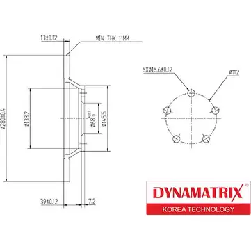 Тормозной диск DYNAMATRIX HU YCVS 1232915102 CZRNR5 DBD759 изображение 0