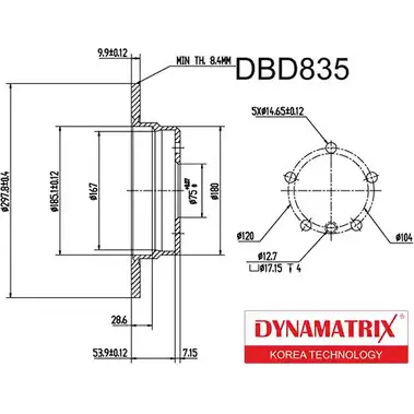 Тормозной диск DYNAMATRIX 1232915544 DBD835 G067O54 UG GAIR изображение 0