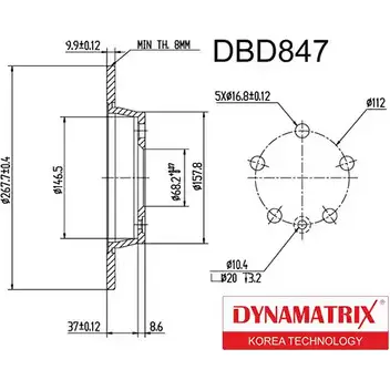Тормозной диск DYNAMATRIX DBD847 1232915624 7N 48XED ZLZA5 изображение 0