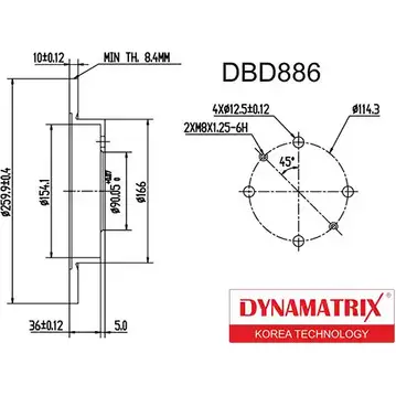 Тормозной диск DYNAMATRIX 9EH3AV DDNV J 1232915830 DBD886 изображение 0