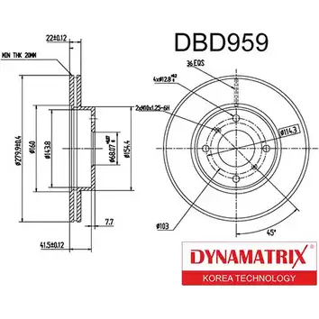 Тормозной диск DYNAMATRIX 0TXKI 7L DBD959 1232916002 I1LSRP6